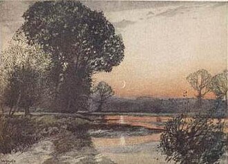 "On the Teme", one of William Hyde's coloured illustrations for A.E. Housman's A Shropshire Lad (1908) Hyde-On the Teme.jpg