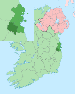 Inset showing South Dublin (darkest green in inset) within Dublin Region (lighter green)