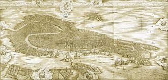 xilografia raffigurante la città vista dall'alto