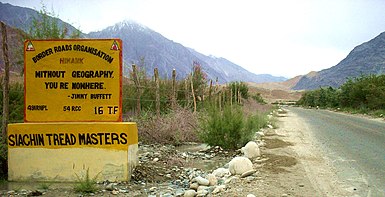 A Himank BRO road sign in Ladakh Jimmy Buffett Himank BRO sign in Nubra Valley, Ladakh, Northern India.jpg