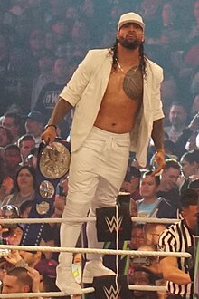 Jimmy Uso is an eight-time Tag Team Champion Jimmy Uso WM34 SDTagChamps.jpg