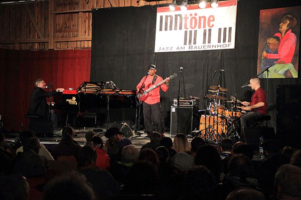 Jon Cleary, Cornell Williams (b) & A.J. Hall (dr) at INNtöne Jazzfestival, Austria 2016