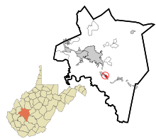 Kanawha County West Virginia birleşik ve tüzel kişiliğe sahip olmayan alanlar Belle vurgulanmış.svg