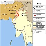 कोहिमाच्या लढाई दरम्यान जपानी, चिनी व ब्रिटिश सैन्यांच्या हालचाली.
