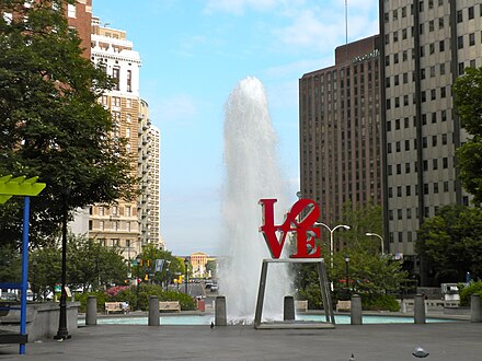 LOVE Park at 16th St. and JFK Blvd. with the Philadelphia Museum of Art in the background
