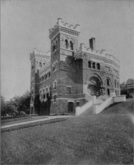 Lehigh University's first library, constructed at the cost of $100,000 by Packer as a memorial to his daughter, Lucy Packer Linderman