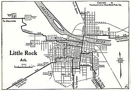 Map of Little Rock, Arkansas from the 1920 Automobile Blue Book. Little rock ark 1920.jpg