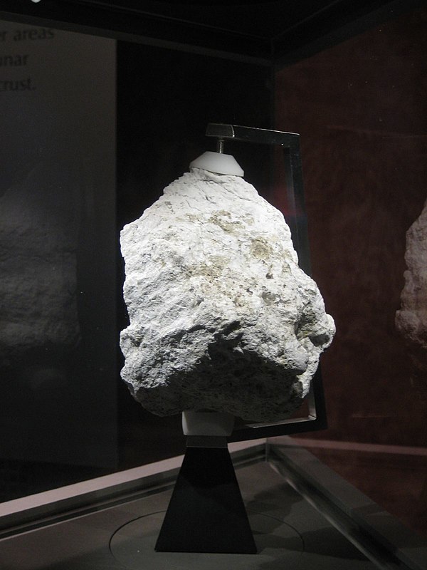 A lunar anorthosite rock collected by the Apollo 16 crew from near the crater Descartes