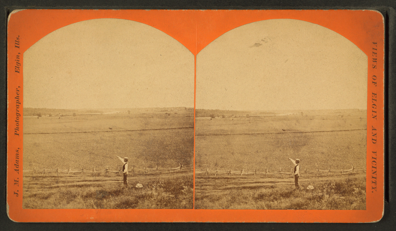 File:Man pointing over field surrounded by split rail fence that another man is plowing near Elgin, by Adams, J. M. (John Manley).png