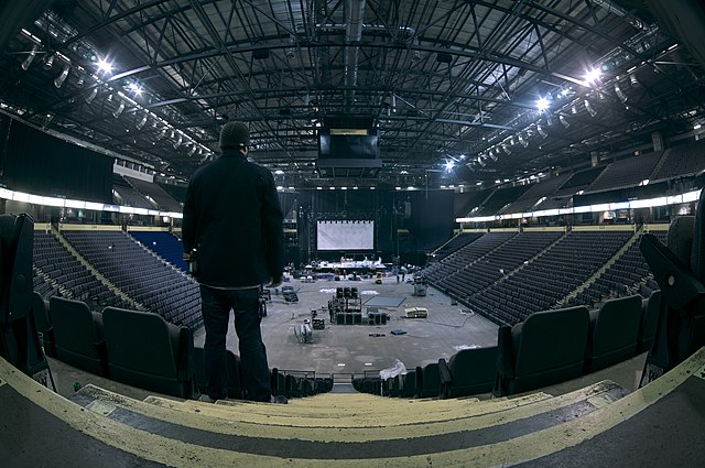 Panorama of the arena, facing the main stage