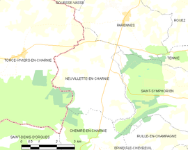 Mapa obce Neuvillette-en-Charnie