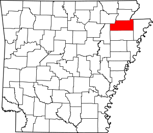 Mapa de Arkansas destacando el condado de Craighead