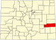 Harta statului Colorado indicând comitatul Kiowa