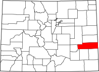 Map of Colorado highlighting Kiowa County