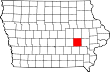 Harta statului Iowa indicând comitatul Iowa