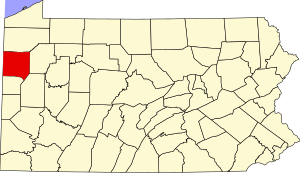 Carte de la Pennsylvanie mettant en évidence le comté de Mercer