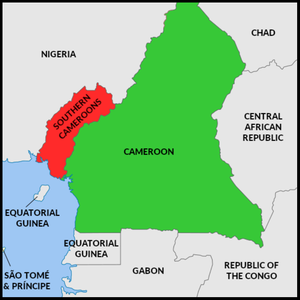 Амбазония на карте Камеруна (обозначена красным)