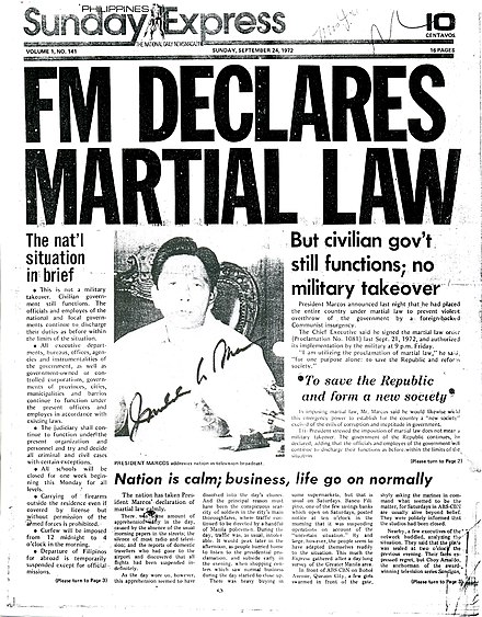 September 24, 1972, issue of the Sunday edition of the Philippine Daily Express