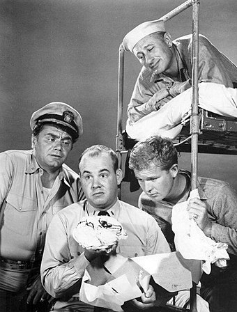Borgnine, Tim Conway, Gary Vinson and Carl Ballantine (in top bunk) in McHale's Navy in 1962