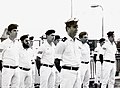 רס"ן אלי רגב וצוות אח"י מולדת בטקס השקת הספינה 22 במרץ 1979.