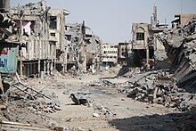 Devastation in Mosul's old city after recapture from ISIL in 2017 Mosul in ruins after war.jpg