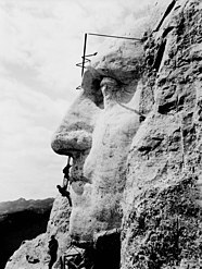 George Washington's likeness under construction on Mount Rushmore