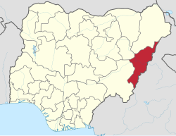 Adamawa shtatining Nigeriyadagi joylashuvi