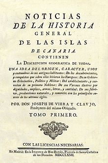 Portada del Tomo I de las Noticias de la historia general de las Islas de Canaria (1772-1773)