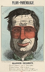 Caricature d'Émile Ollivier (Pilori-Phrénologie no 3, octobre 1870).