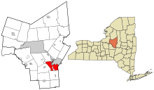 Oneida County New York aree incorporate e non costituite in società evidenziate New Hartford (città).