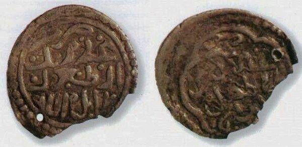 Minted coin by Osman I, indicating the existence of Ertuğrul. The coin reads as follows: Struck by Osman, son of Ertuğrul. May his kingdom perpetuate