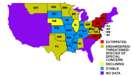 Map of the United States showing distribution of paddlefish Paddlefish distribution.png