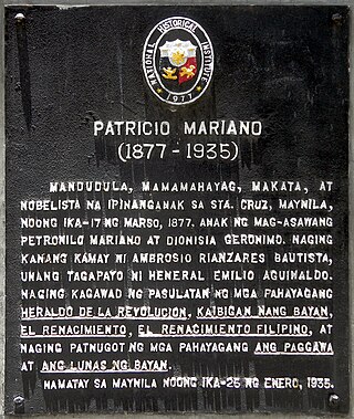 <span class="mw-page-title-main">Patricio Mariano</span> Filipino nationalist, revolutionary, pundit, dramatist, writer, violinist and painter
