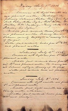 Pensacola Navy Yard station log entries for 1–3 July 1836, entry for 1 July 1836 includes names of enslaved laborers