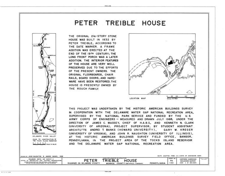 File:Peter Treible House, River Road (Smithfield Township), Shawnee on Delaware, Monroe County, PA HABS PA,45-SHAWD.V,6- (sheet 1 of 13).tif