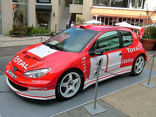 Grönholm's 206 WRC from the 2003 season on display.