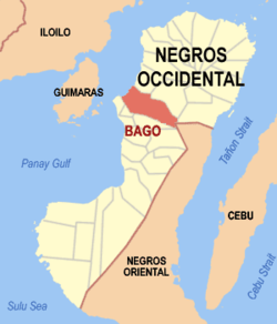 Map of Negros Occidental showing vị trí của Bago City.