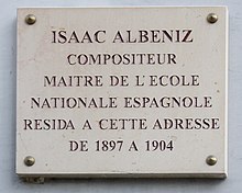 Plaque Isaac Albéniz, 49 rue Erlanger, Paris 16.jpg