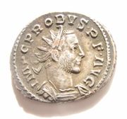 Busto de Probo en una moneda romana de la época del Imperio Romano.
