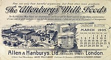 Calendar blotter advertising The "Allenburys" milk foods, from London 1905. QV; Blotters; Allen & Hansbury, 1904-1909 Wellcome L0031693.jpg