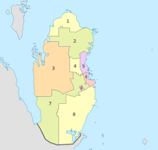 Qatar, administrative divisions - Nmbrs - colored 2015.svg