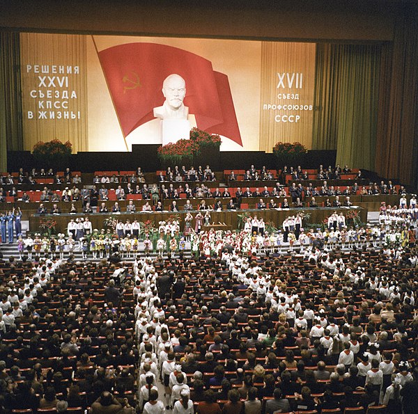 An assembly at the Kremlin Palace of Congresses in Moscow, Soviet Union