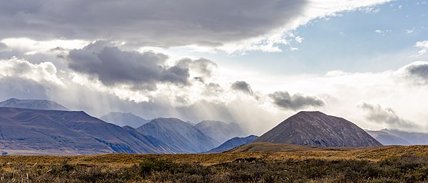 Rainy clouds over Wild Mans Brother Range, Canterbury, New Zealand