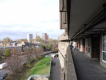 Streets in the sky, looking north-west across Cotton Street Robin Hood Gardens Streets in the Sky.jpg