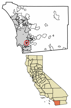 Расположение Лимонной рощи в округе Сан-Диего, Калифорния.
