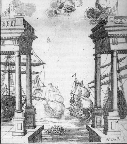 This naval battle was one of the sets for Elkanah Settle's Empress of Morocco (1673) at the theatre in Dorset Garden.