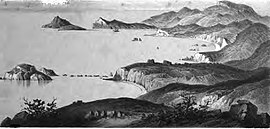 Panorama Kaloi Limenes, dilukis oleh Thomas Abel Brimage Spratt, dari Perjalanan dan penelitian di Crete (1865)