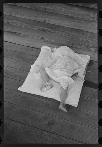 File:Squeakie asleep (Othel Lee Burroughs), son of a Hale County, Alabama cotton sharecropper, 8a44460.tif