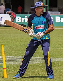 Sri Lanka Cricket Practice Session - Coach Marvan Atapattu giving slip catching practice.jpg