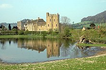 The south tower and the hall range reflected in the castle pond Stokesay Castle, Church and reflection - geograph.org.uk - 662658.jpg